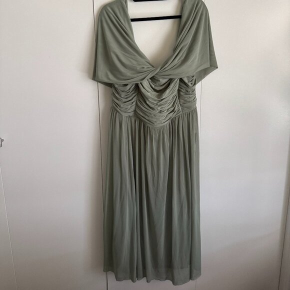 NWT Little Mistress Plus Size Bridesmaids Bardot Mesh Midi Dress - Sage Green - Picture 1 of 8